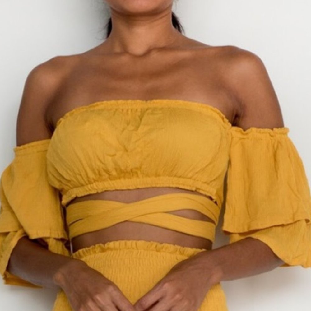 White Fox Mustard Yellow Two Piece Set Top